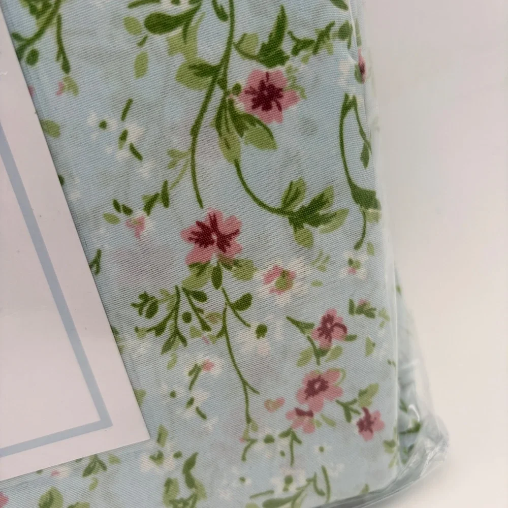 Nanette Lepore Queen 6 Piece Sheet Set Blue Floral Print‎ Coquette Rosettes